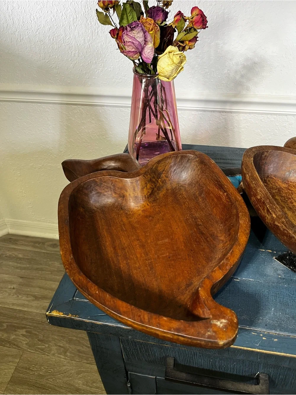 Vintage Hand-Carved Wooden Apple 🍎 Bowl with Sword 🗡️